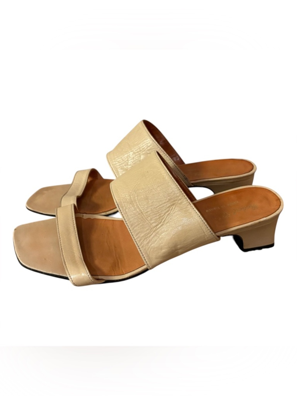 Robert Clergerie Tan Leather Low Heeled Sandals Made in France Sz 7.5
